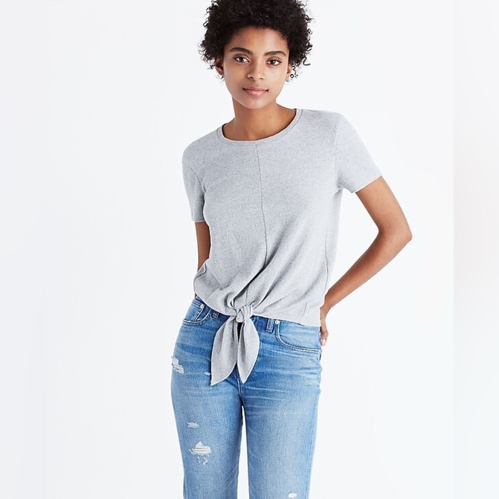 Madewell Texture & Thread Modern Tie-Front Top in Heather Pelican Grey Medium